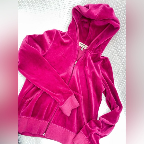Juicy Couture hot pink fuchsia velour full zip hoodie-size large - Picture 2 of 5